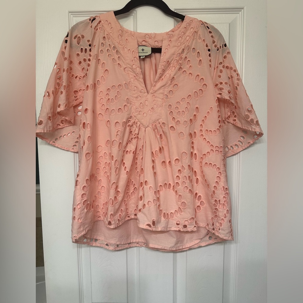 Tuckernuck Pink Flutter Sleeve Blouse